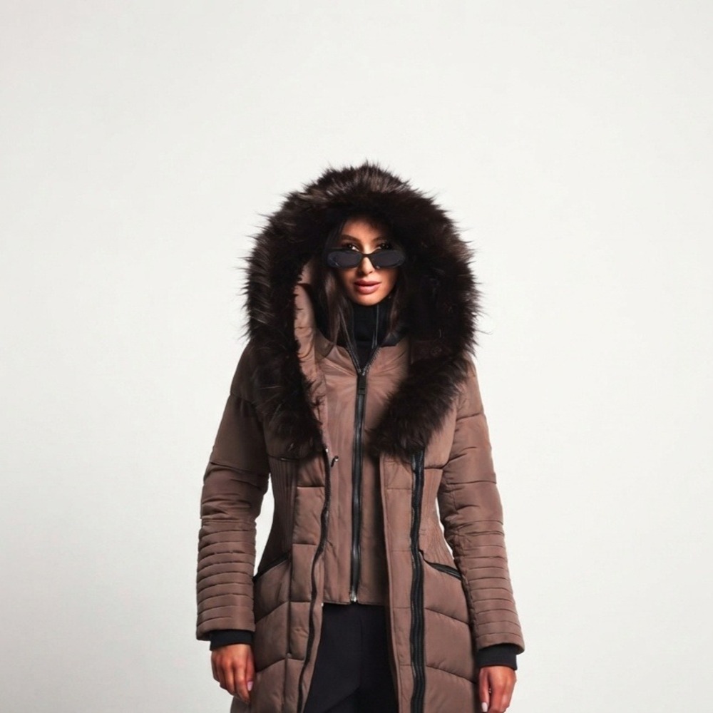 Noize Gigi Mid Length Parka Faux Fur Trim Hooded Puffer Coat Rose Pink Large